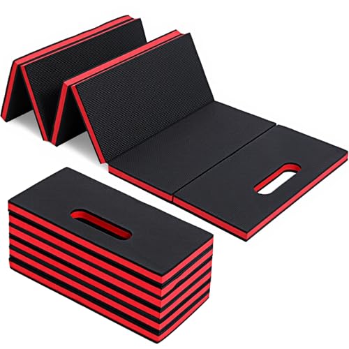 1" Foldable Thick Kneeling Pad, 5 Fold Comfortable EVA Foam Knee Pads, Waterproof Mechanic Kneeling Pad with Handle, High-Density Cushion Mat for Gardening, Workout, Exercise, Mechanic - color: Red