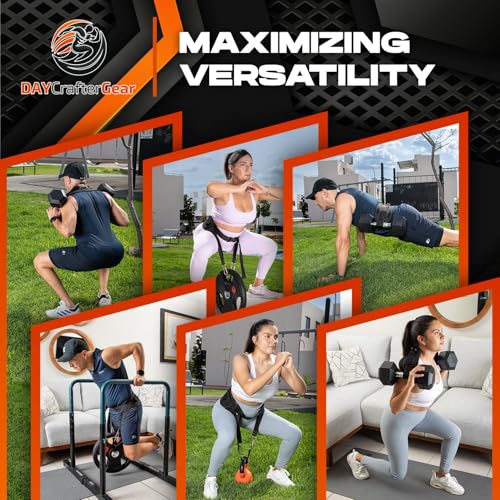 Hip Thrust Belt for Weights, Dumbbells & Kettlebells – Heavy Duty Glute Workout Equipment for Plates up to 300 lbs, with bonus straps for Dips & Squat Belt for Home & Gym