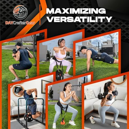 Hip Thrust Belt for Weights, Dumbbells & Kettlebells – Heavy Duty Glute Workout Equipment for Plates up to 300 lbs, with bonus straps for Dips & Squat Belt for Home & Gym