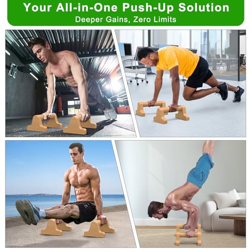 SELEWARE Wood Push Up Bars Steel Calisthenic Parallette Bars Handstand Bars - color: D: Wood Grip (8.7"L x 4"H)