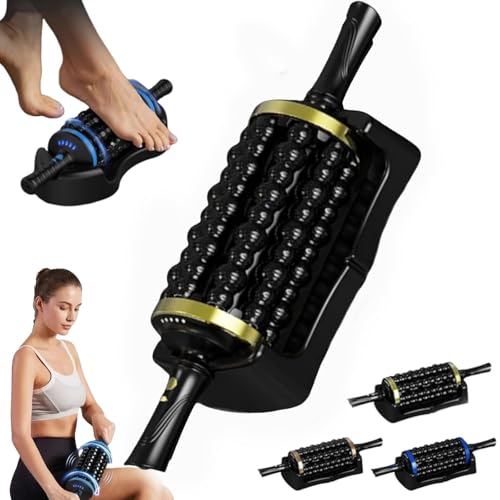 Electric Rolling Percussive Massager, Electric Fascia Roller Massager with Hands-Free Base, Rechargeable Fascia Roller for Back, Legs, Feet, Deep Tissue Muscle Recovery (Gold) - color: Gold