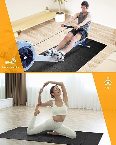 Foldable Rubber Treadmill Mat - Exercise Bike Mat with Waterproof - size: 68"L x 24"W x 0.2"Th