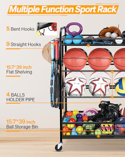 EXTCCT Garage Sports Equipment Organizer - Rolling Ball Storage with Wheels - color: Black