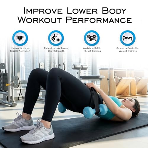 Hip Thrust Belt for Weights - Dumbbell Glute Bridge Exercise Strap Belt - Hipthrust Adjustable Weight Holder Straps for Dumbbells Kettlebells Plates - Home Gym Hip Exercise Workout Trainer