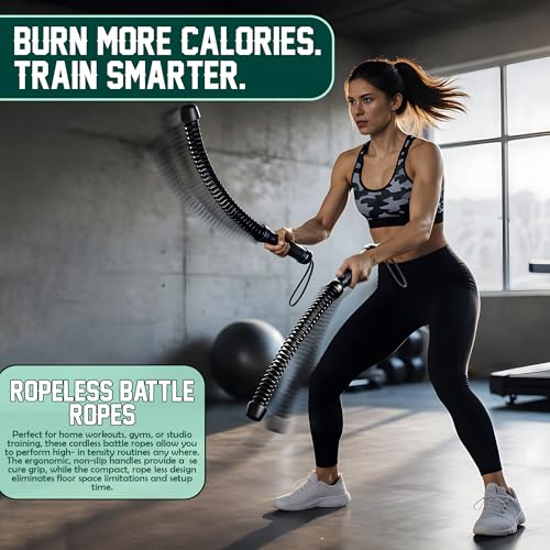KRYPTX Cordless Battle Ropes for Home Gym – Ropeless Battle Ropes – Heavy Duty Portable Exercise Rope for Strength Training – HIIT Workout, Cardio & Full Body Fitness Training