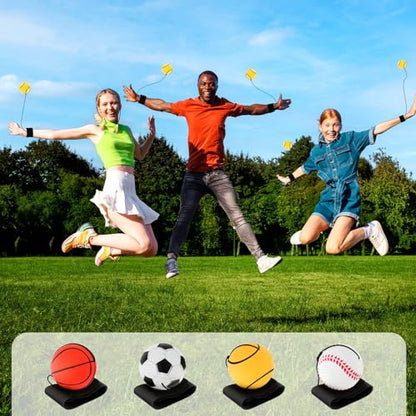 4 Pieces Wrist Return Ball, 2 Inch Rubber Rebound Ball Wristband On A String Sports Wrist Ball Includes Basketball, Baseball and Football for Teens Adults Wrist Exercise or Play