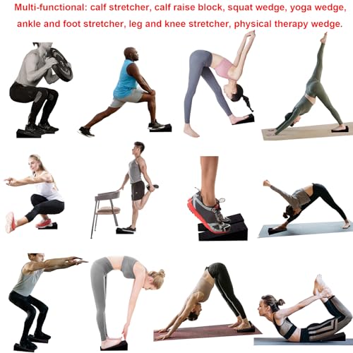Squat Wedge Block Non-Slip Slant Board Calf Stretcher, 2pcs Ankle Knee Leg Stretcher, Heavy Duty Incline Ramp for Heel Elevated Squat, ATG Split Squat, deadlift, Lunge, Yoga, Pilates, Physical Therapy