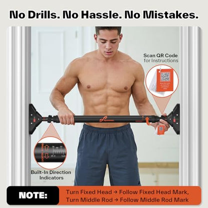 Sportneer Pull Up Bar Doorway Chin Up Bar No Screws Door Frame Chin Up Push Up Sit Up Bar Adjustable 75-94cm (29.5''-37'') Up to 200kg Capacity Workout Bar
