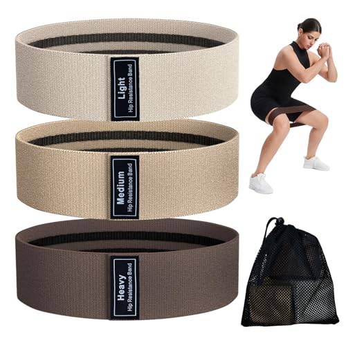 Fabric Resistance Band Set of 3 Level Booty Bands, Elastic-Bands for Working Out, Women & Men, Legs, Glutes, Butt, Hip, Physical Therapy, Strength Training, Pilates, Gym