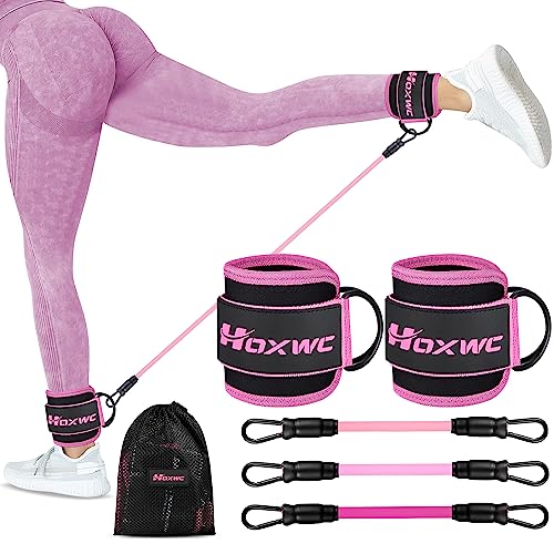 HOXWC Ankle Resistance Bands with Cuffs, Ankle Bands for Working Out, Ankle Resistance Band for Leg, Booty Workout Equipment for Kickbacks Hip Fitness Training, Exercise Bands for Butt Lift Women - color: 1-pink
