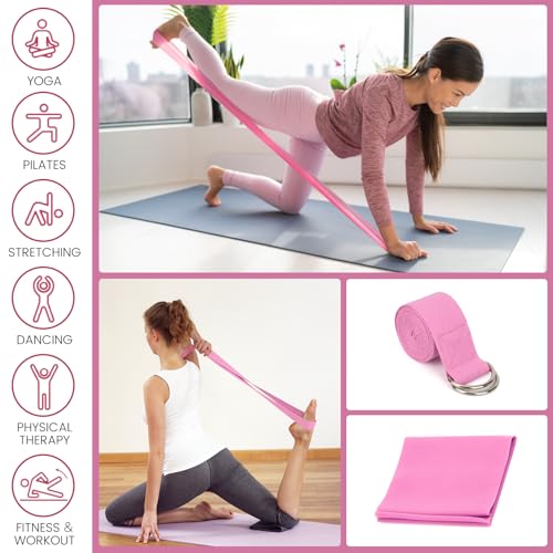 Foldable Yoga Mat and Blocks Set for Women with 2 Pack Yoga Blocks and Strap,Thin Non Slip Pilates Mat with Bag, Home Workout Equipment Essentials Starter Kit for Beginners Full Body Toning - color: Pink