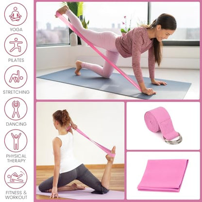 Foldable Yoga Mat and Blocks Set for Women with 2 Pack Yoga Blocks and Strap,Thin Non Slip Pilates Mat with Bag, Home Workout Equipment Essentials Starter Kit for Beginners Full Body Toning - color: Pink