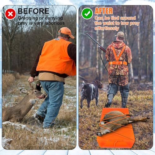 2 Set Thickened Tear-Resistant Deer Drag Sled Game Glide Heavy Duty Deer Cart Game Hauler for Hunting with Storage Bag, 2 Dual Harness Elk Drag with Rope for Hauling Elk Turkeys