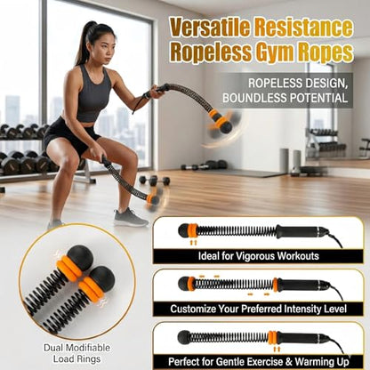 Ropeless Battle Ropes Weighted – 2 PCS Portable Cordless Battle Rope Set with Non-Slip Handles, Low-Noise HIIT & Strength Training Equipment for Home Gym, Men & Women