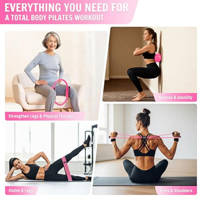 UZTUGG Pilates Kit for Women, Pilates Equipment with Pilates Ring and Ball Set, Fabric Resistance Bands, Figure 8 Resistance Band, Home Gym Equipment for Full-Body Workouts, Yoga & Physical Therapy - color: pink pilates kit