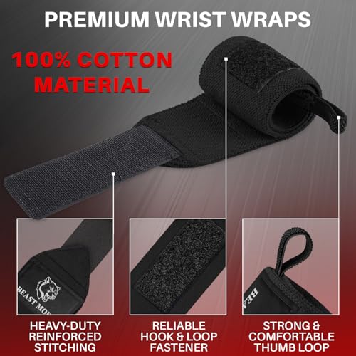 Weightlifting 18" & 12" Wrist Wraps with Thumb Loop – Heavy Duty Wrist Workout Braces for Men and Women – Ideal for Powerlifting, Strength Training, Bodybuilding - color: Black, style: 18" – Beast Mode