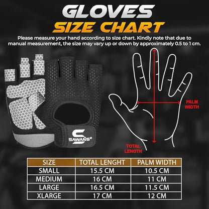 SAWANS Workout Gloves for Men and Women Weight Lifting Gloves Gym Fitness Exercise Cycling Pull ups Microfiber Lightweight Breathable Non-Slip Silicone Padded Palm Grip Protection