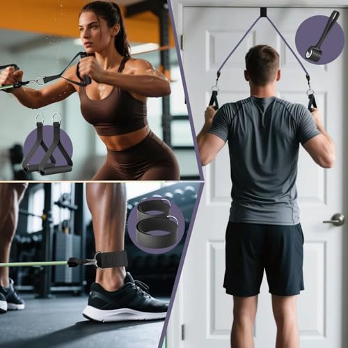 WHATAFIT Resistance Bands, Exercise Bands, Workout Bands with Handles, Door Anchor and Ankle Straps, 5 Resistance Levels Fitness Bands for Strength Training, Physical Therapy, and Home Gym Equipment