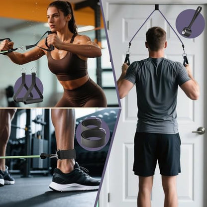 WHATAFIT Resistance Bands, Exercise Bands, Workout Bands with Handles, Door Anchor and Ankle Straps, 5 Resistance Levels Fitness Bands for Strength Training, Physical Therapy, and Home Gym Equipment