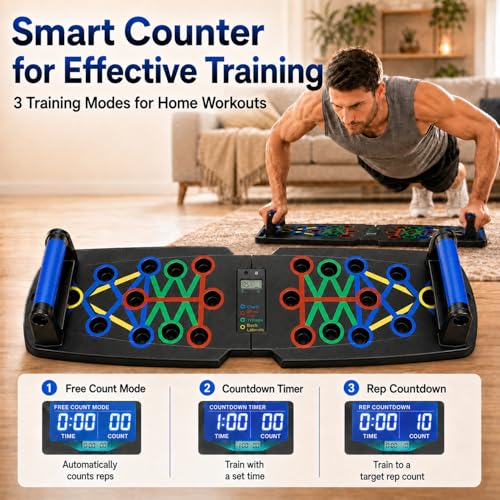 Push Up Board with Smart Counter, Foldable Home Workout Equipment for Men, Portable Pushup Board with Non-Slip Handles for Chest, Shoulders, Back & Triceps Training
