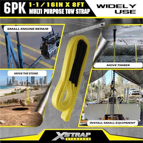XSTRAP STANDARD 6PK 1" x8' Lift Sling Web Strap/Wear Guard End, 4,000 lbs Break Strength Lifting Straps with 2 Reinforced Loops for Tree Saver Lifting Furniture Appliances Machine