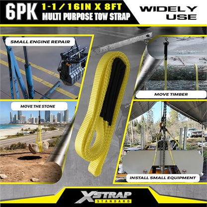 XSTRAP STANDARD 6PK 1" x8' Lift Sling Web Strap/Wear Guard End, 4,000 lbs Break Strength Lifting Straps with 2 Reinforced Loops for Tree Saver Lifting Furniture Appliances Machine