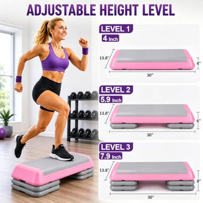 Aerobic Step Platform Height Adjustable Workout Step - color: Double-layer Base-Fuchsia