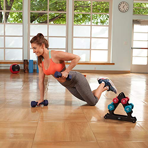 JFIT Dumbbell Pairs or Sets – Neoprene & Vinyl Coated Hand Weights for Home Gym, Strength Training, Aerobics, Cardio Exercise and Fitness - size: 20 lbs (Pair), style: Dumbbell Set with Rack