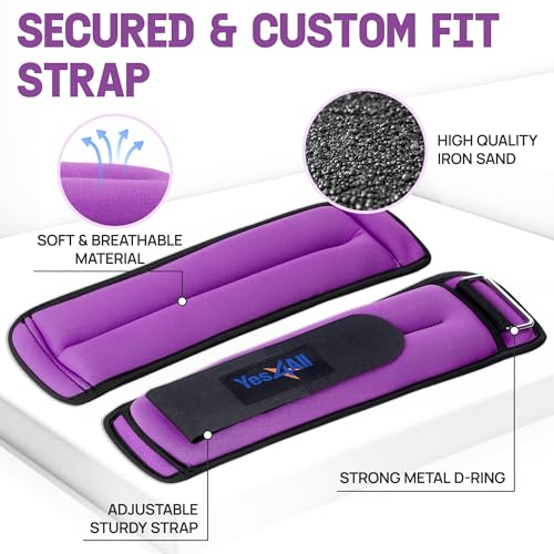 Yes4All Combo Wrist & Ankle Weights 3Lbs Pair (1.5lbs x2) + Dumbbell Neoprene 4Lbs Pair (2lbs x2) - Purple