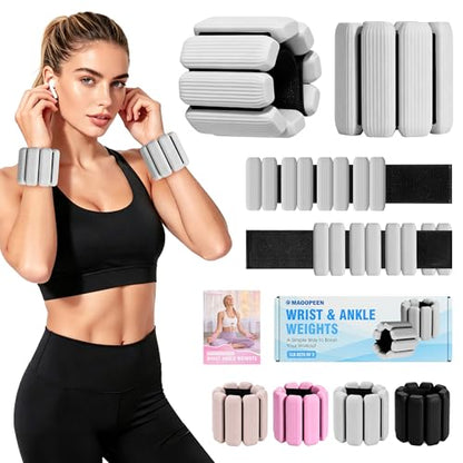 Wrist Weights Set, 2Pack Adjustable Ankle Weights for Women/Men(1 lb Each), Silicone Weighted Bangles for Yoga, Pilates, Running & Walking, Arm & Leg Weights - color: Grey
