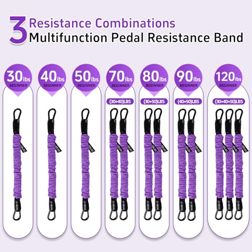 Multifunction Pedal Resistance Band with Handle, 3 Tube Adjustable 30/40/50LB Foot Pedal Puller Resistance Bands with Poster, Extended Length Tension Rope for Men Women Full Body Workout Home Gym - color: Purple