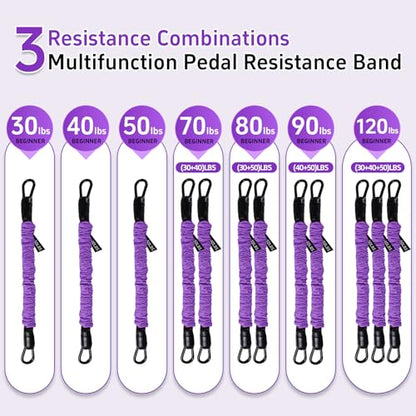 Multifunction Pedal Resistance Band with Handle, 3 Tube Adjustable 30/40/50LB Foot Pedal Puller Resistance Bands with Poster, Extended Length Tension Rope for Men Women Full Body Workout Home Gym - color: Purple