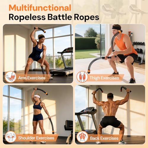 KETIEE Weighted Ropeless Battle Ropes: Cordless Battle Ropes with Adjustable Resistance Springs for Home Gym, Portable Workout Equipment for Strength Building, HIIT and Low-Impact Aerobic Training