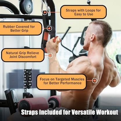 Pull Up Handles Neutral Grip: Portable Barbell Grip with 2 Detachable Straps for Cable Machine LAT Pull Down T-bar Row Deadlift Shrug - color: Orange