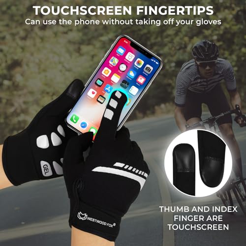 WESTWOOD FOX Cycling Gloves for Men Women, Full Finger, Anti-Slip Touchscreen Breathable Mountain Bike Gloves for MTB Riding, BMX, ATV,Road Racing,Bicycle.Climbing and Outdoor Sports