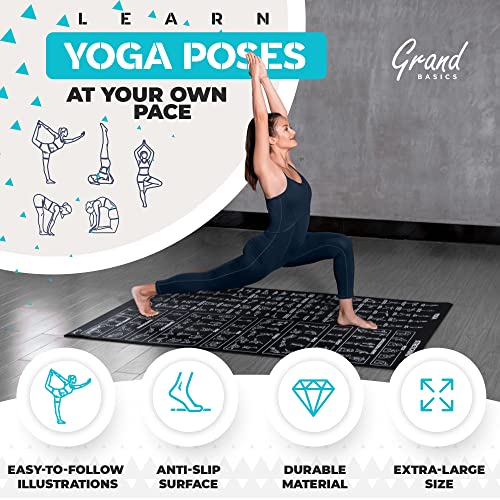 Extra-Large Instructional Yoga Mat with Poses Printed On It - 3X Bigger & 2X Wider than Regular Workout Mats - 150 Illustrated Yoga Poses and Stretches - Wide, Non-Slip, Barefoot Exercise Mat - color: 7' x 5' Black
