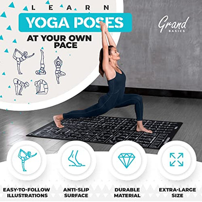 Extra-Large Instructional Yoga Mat with Poses Printed On It - 3X Bigger & 2X Wider than Regular Workout Mats - 150 Illustrated Yoga Poses and Stretches - Wide, Non-Slip, Barefoot Exercise Mat - color: 7' x 5' Black