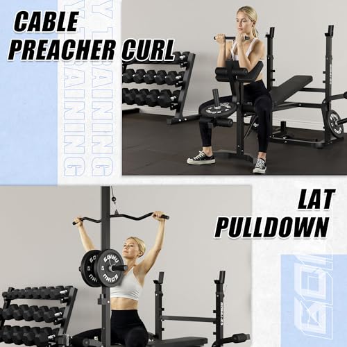 Z3 900LBS Olympic Weight Bench Set with Leg Extension, 9 in 1 Workout Press with Preacher Curl Pad and LAT Pulldown, Strength Training Bench for Home Gym - color: Black