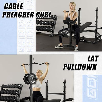 Z3 900LBS Olympic Weight Bench Set with Leg Extension, 9 in 1 Workout Press with Preacher Curl Pad and LAT Pulldown, Strength Training Bench for Home Gym - color: Black