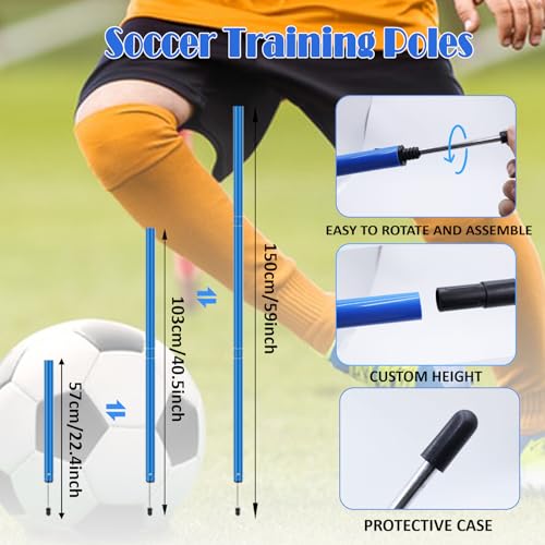 Speed & Agility Training Equipment-20ft Agility Ladder, 6 Poles, 12 Soccer Cones, Resistance Parachute, Jump Rope, Soccer Football Basketball Sport Training Set for Kids Youth Adults - color: Blue
