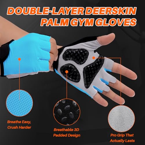 Workout Gloves for Men Women, Fingerless Weight Lifting Gloves with Genuine Suede Palm, Full Palm Protection, Enhanced Grip, Breathable Gym Gloves for Fitness Training Cycling Pull Ups