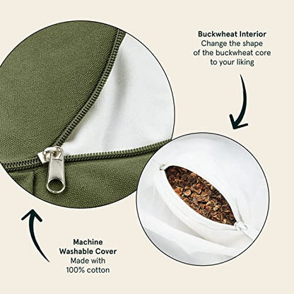 Retrospec Sedona Zafu Meditation Cushion with Buckwheat Hull Fill - Adjustable Yoga & Pilates Equipment Support - 17in Crescent Cotton Cover