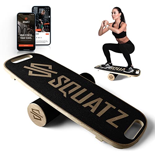 Wooden Balance Board, Standing Desk Anti Fatigue Mat Exercise Equipment with Ergonomic Design and Comfortable Non-Slip Surface, Wobble Board for Skateboard, Hockey, Snowboard, Black (SQDBB-1)