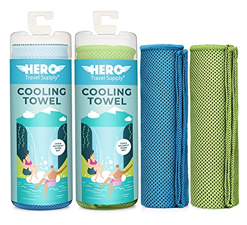 Hero Cooling Towels for Neck & Face (2 Pack), Microfiber Towels for Travel - color: Blue/Green