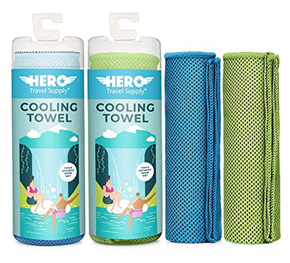 Hero Cooling Towels for Neck & Face (2 Pack), Microfiber Towels for Travel - color: Blue/Green