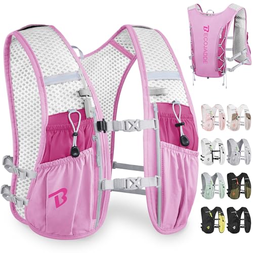 BECOJADDE Running Vest for Women Men, 5L/6L Lightweight Hydration Backpack Running Pack for Marathon, Trail, Cycling, Hiking, Jogging - color: Orchid Pink