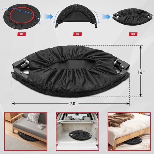 HYD-Parts 40" 48" Mini Trampoline for Adults and Kids Exercise Rebounder with Adjustable Bar Fitness Trampoline Indoor Max Load 330 440lbs - color: Red-40in