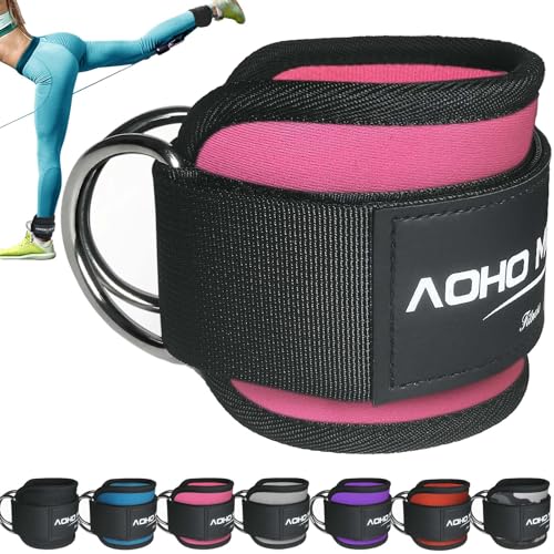 AOHO MOOON Ankle Strap for Cable Machine Attachments, Gym Accessories for Women and Men, Neoprene Ankle Cuffs for glute Kickback, Leg Workouts ande Booty Hip Abductors Exercise - color: Pink - Single