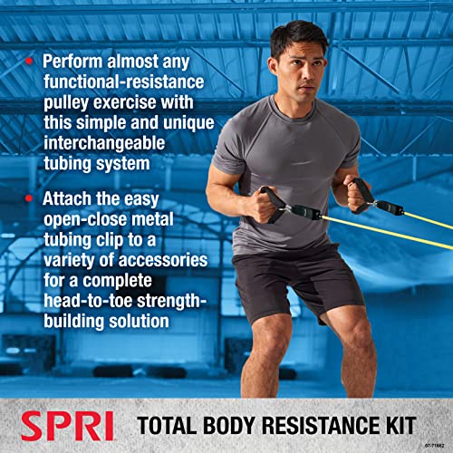 SPRI Resistance Band Kit - Resistance Training Interchangeable Tubes for Full Body Toning - Includes 5 Exercise Bands, Ankle/Wrist Strap with Padded Handles, Door Anchor, Exercise Guide, Carry Bag
