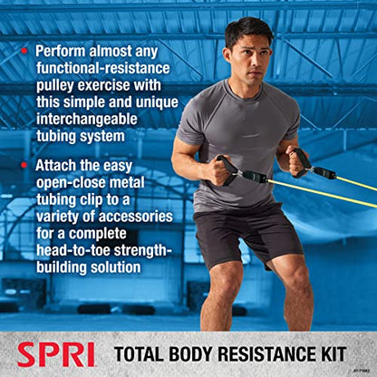 SPRI Resistance Band Kit - Resistance Training Interchangeable Tubes for Full Body Toning - Includes 5 Exercise Bands, Ankle/Wrist Strap with Padded Handles, Door Anchor, Exercise Guide, Carry Bag
